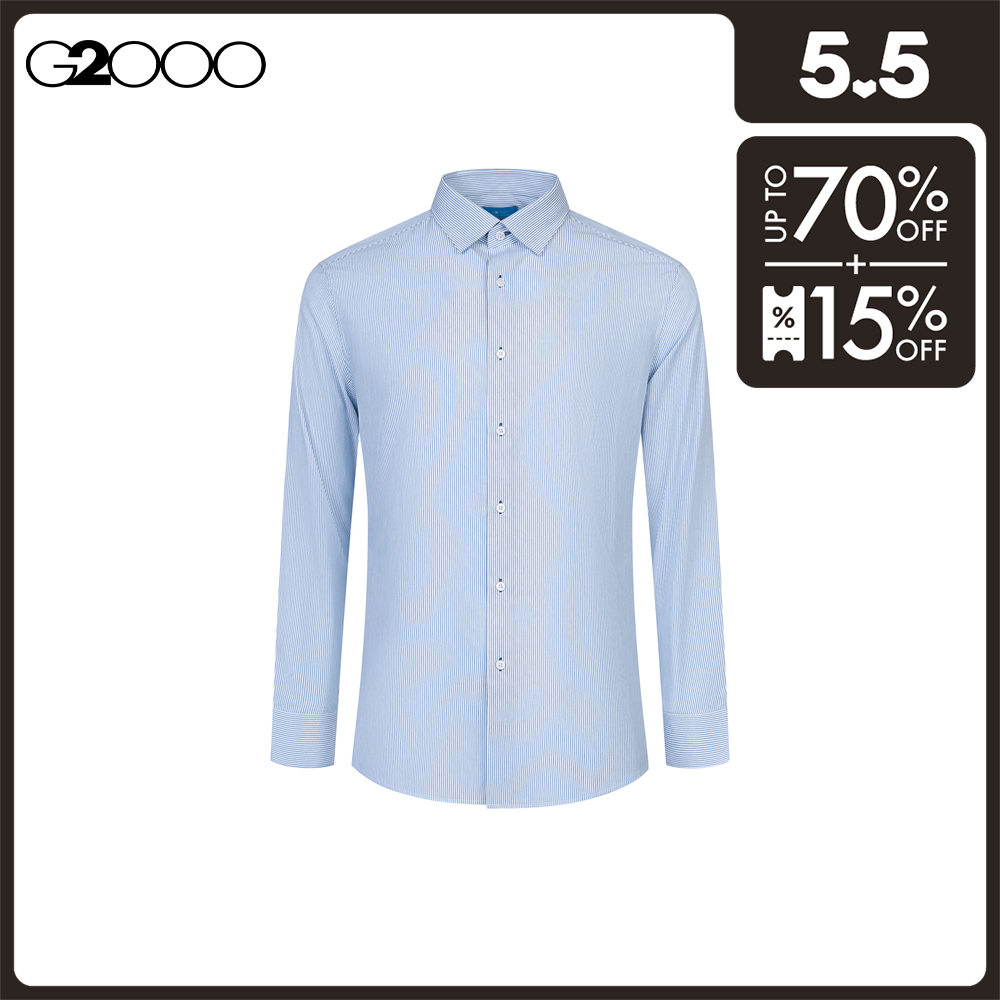G2000 Men Dry Light Sweat-Wicking Polyester Stripe Dress Shirt